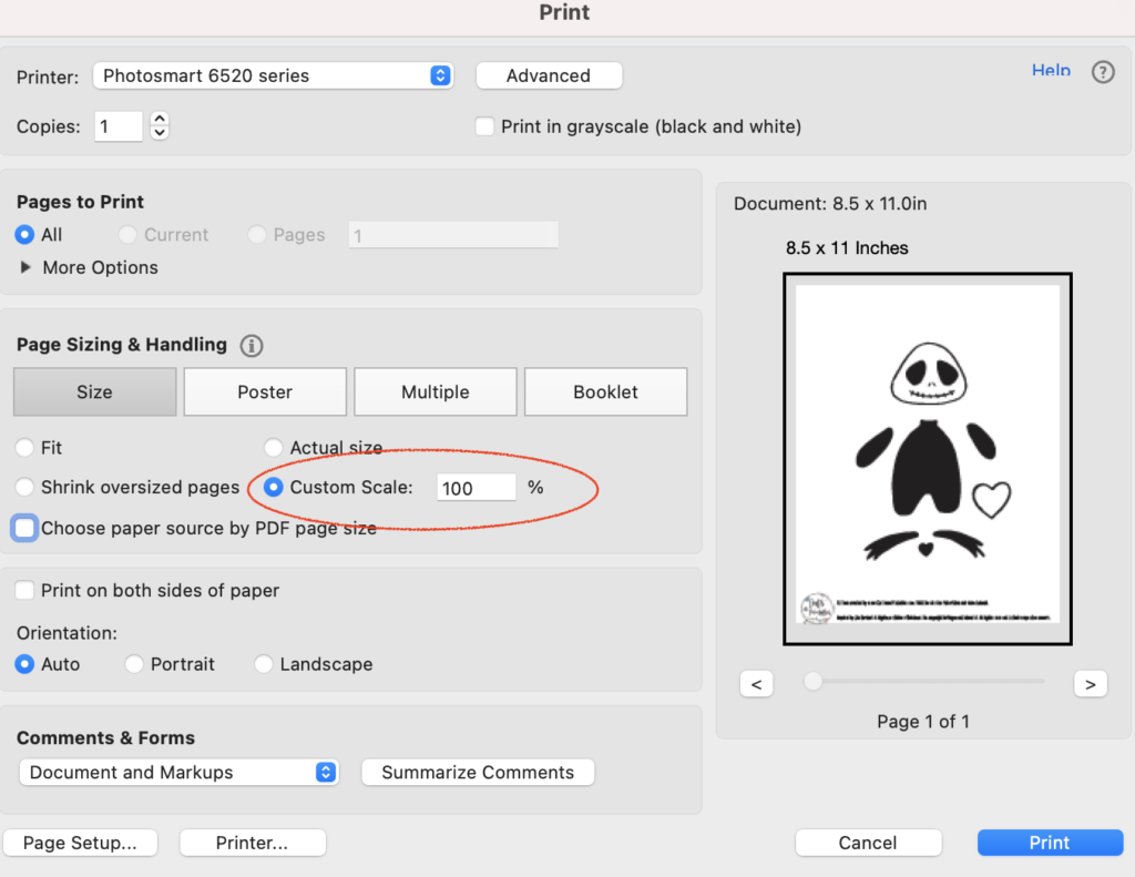 How to adjust PDF pattern size