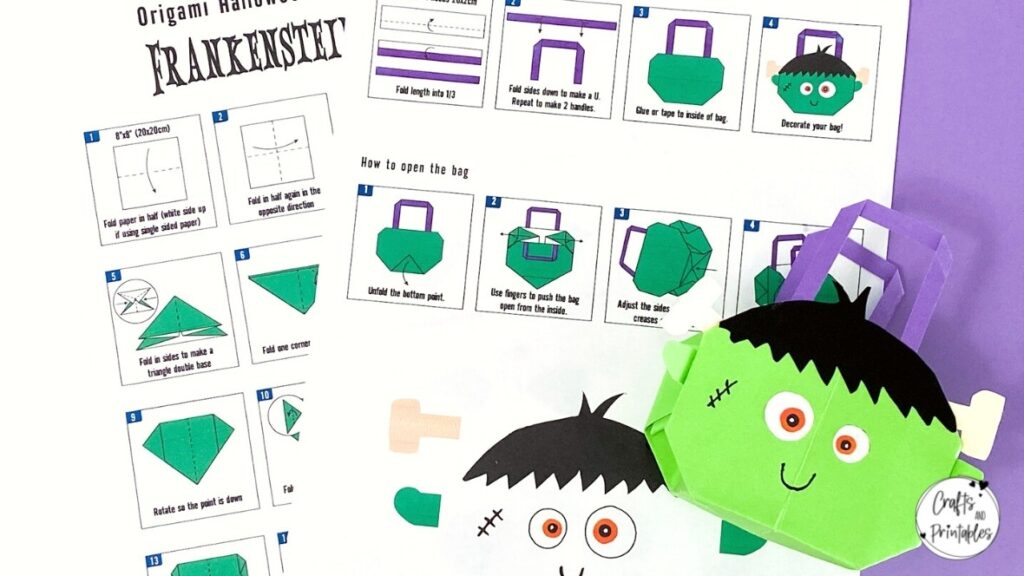 Easy-Halloween-Origami-Bag-Frankenstein-Template Easy Halloween Origami Bag Frankenstein Template