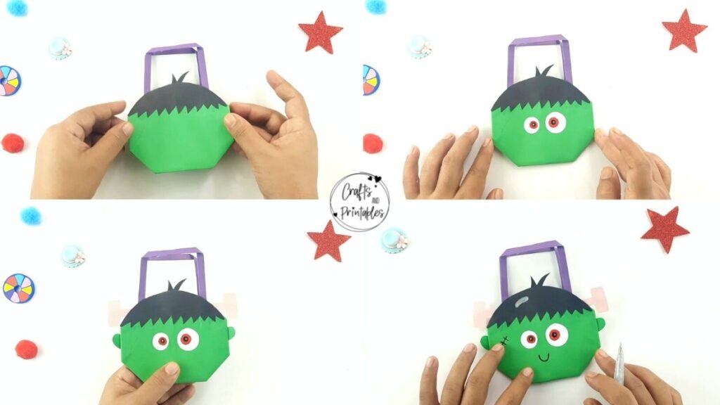 Easy-Halloween-Origami-Bag-Frankenstein-face Easy Halloween Origami Bag Frankenstein face