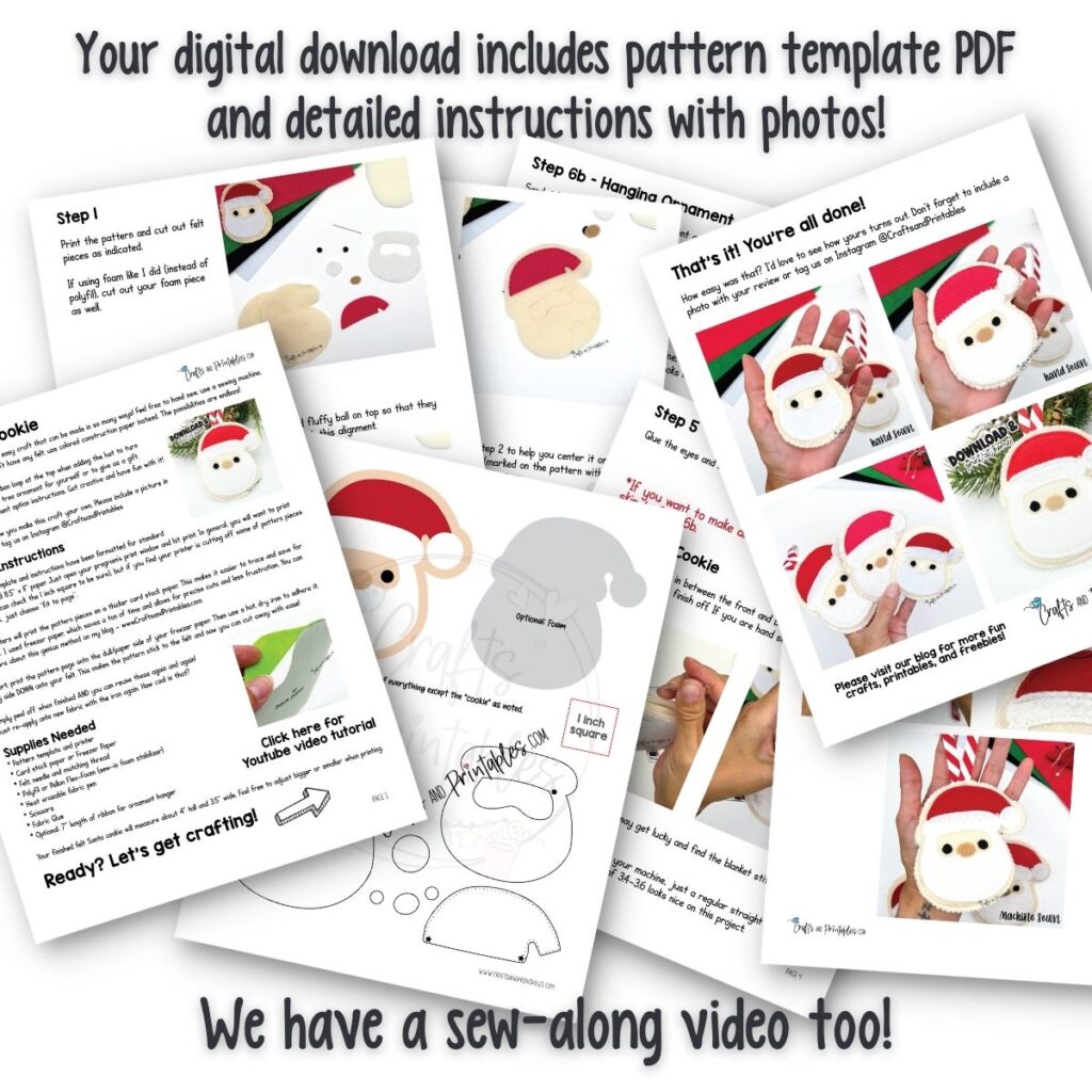 Felt Christmas Craft Santa Cookie Ornament PDF -